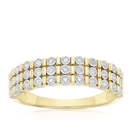 Engagement Ring 9ct Yellow Gold Triple Row 0.10ct Diamond Ring