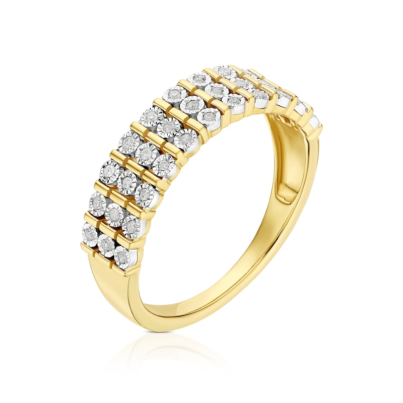 Main Image 2 of Engagement Ring 9ct Yellow Gold Triple Row 0.10ct Diamond Ring