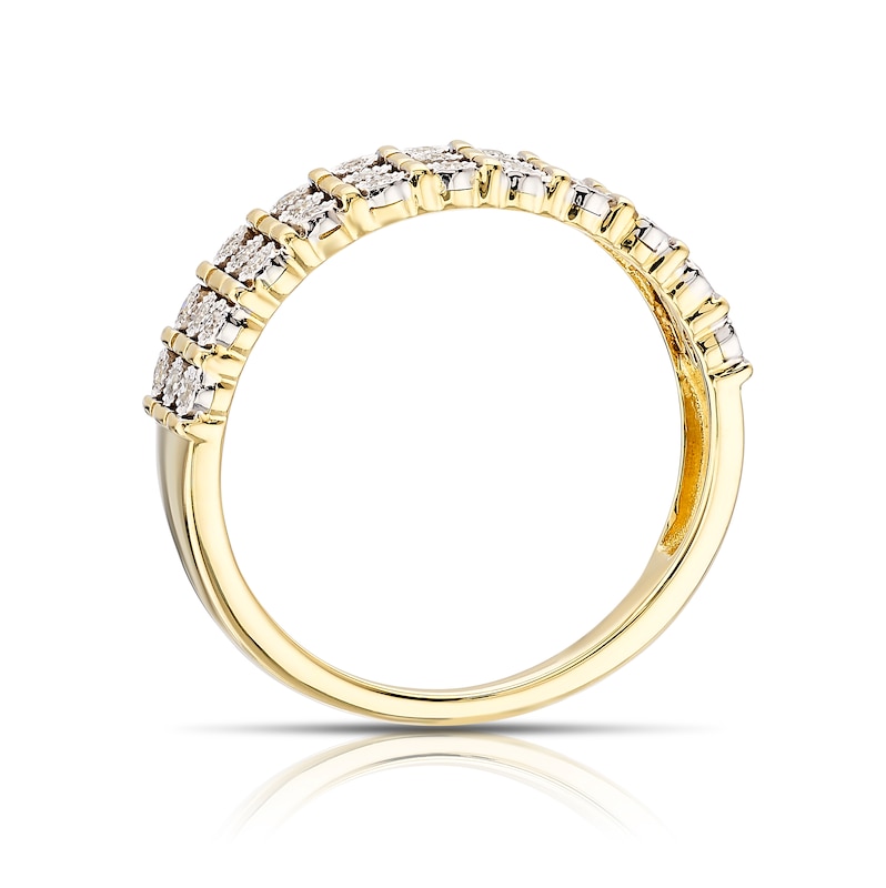 Main Image 3 of Engagement Ring 9ct Yellow Gold Triple Row 0.10ct Diamond Ring