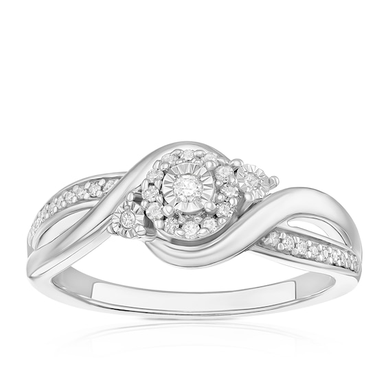 Engagement Ring Sterling Silver 0.12ct Diamond Ring