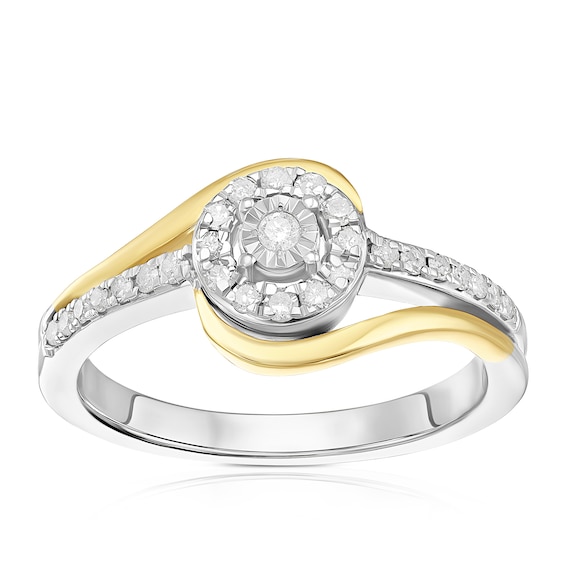 Engagement Ring Sterling Silver & 9ct Yellow Gold 0.20ct Diamond Ring