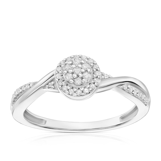Engagement Ring Sterling Silver Twist Cluster 0.15ct Diamond