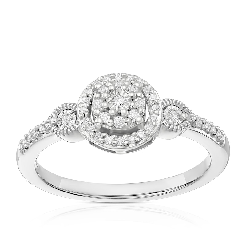 Main Image 1 of Engagement Ring Sterling Silver Round Cluster 0.15ct Diamond Ring