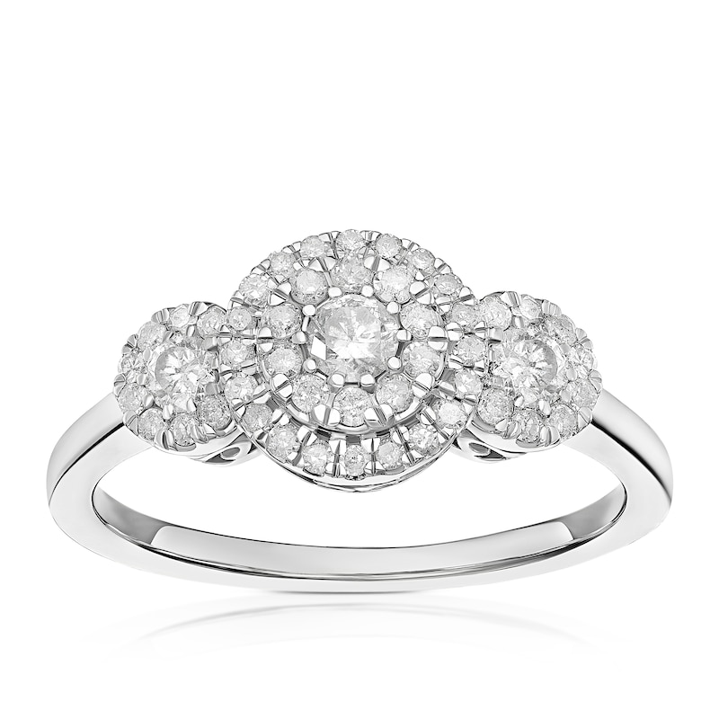 Main Image 1 of Engagement Ring 9ct White Gold Trilogy Halo 0.40ct Diamond Ring
