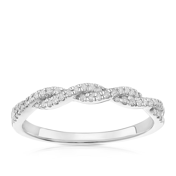 Engagement Ring 9ct White Gold Twist 0.15ct Diamond Ring