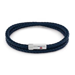 Tommy Hilfiger Men's Double Row Blue Leather Bracelet