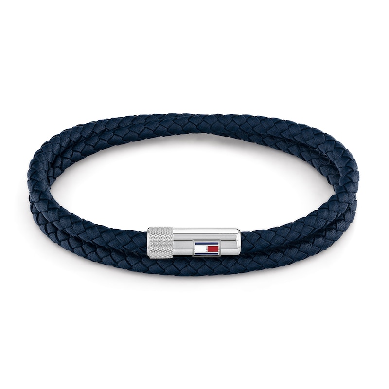 Tommy Hilfiger Men's Double Row Blue Leather Bracelet | H.Samuel