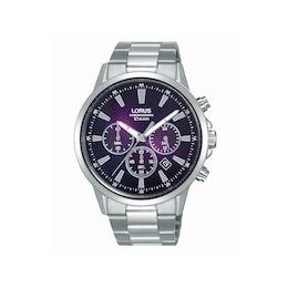 Lorus Purple Dial Chronograph Stainless Steel Bracelet Watch