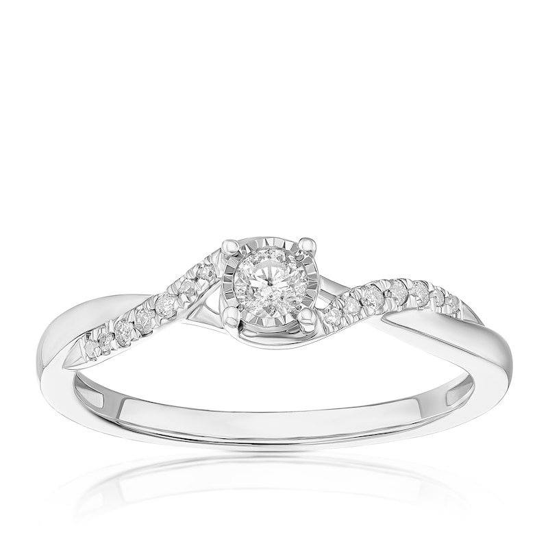 Main Image 1 of Engagement Ring 9ct White Gold Twisted Solitaire 0.15ct Diamond Ring