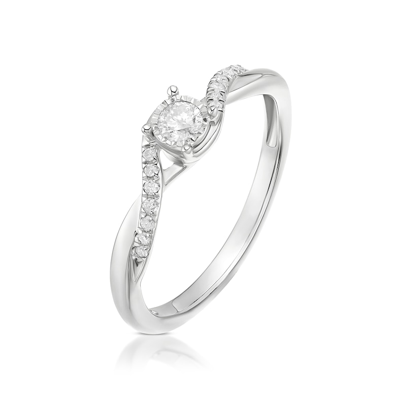 Main Image 2 of Engagement Ring 9ct White Gold Twisted Solitaire 0.15ct Diamond Ring