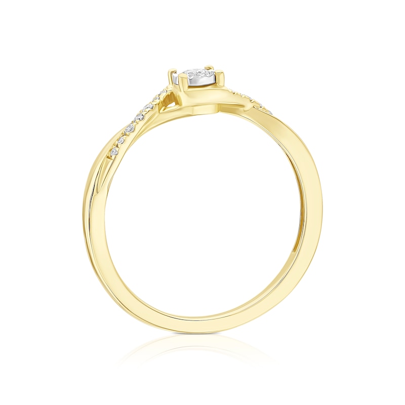 Main Image 3 of Engagement Ring 9ct Yellow Gold Twist Solitaire Stone Set Shoulders 0.15ct Diamond Ring