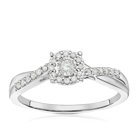 Engagement Ring 9ct White Gold Twist Halo 0.15ct Diamond Rin