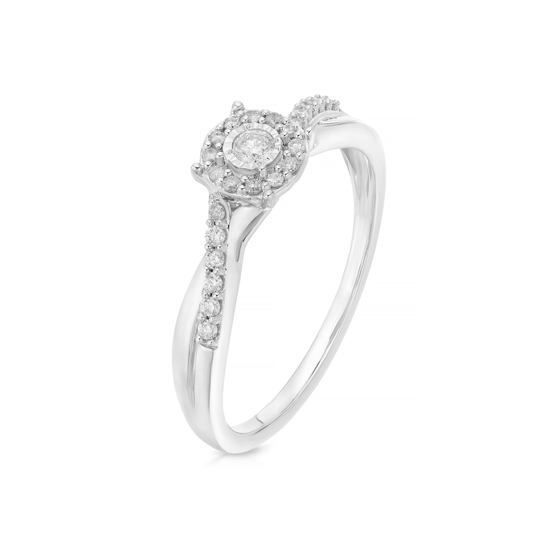 Main Image 2 of Engagement Ring 9ct White Gold Twist Halo 0.15ct Diamond Ring