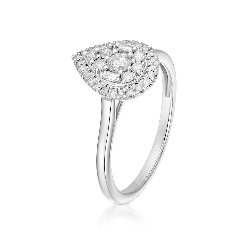 Main Image 2 of Engagement Ring 9ct White Gold Round & Baguette Pear Cluster 0.33ct Diamond Ring