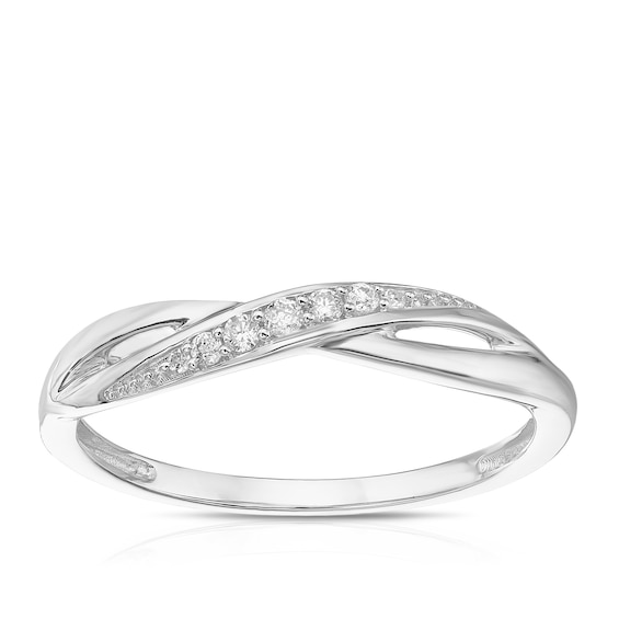 Engagement Ring 9ct White Gold Crossover Style Diamond Ring