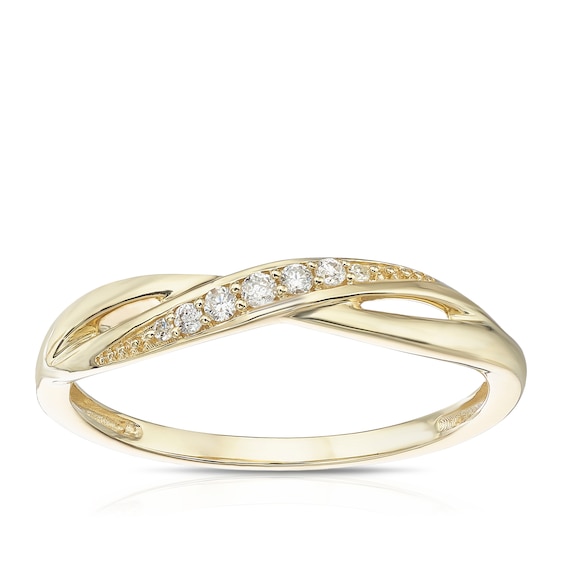Engagement Ring 9ct Yellow Gold Crossover Style Diamond Ring