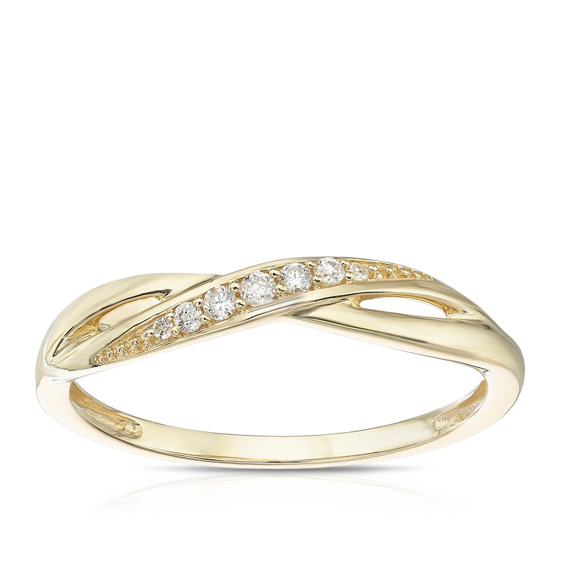 Main Image 1 of Engagement Ring 9ct Yellow Gold Crossover Style Diamond Ring