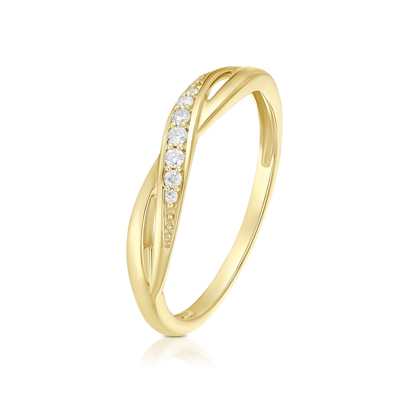 Main Image 2 of Engagement Ring 9ct Yellow Gold Crossover Style Diamond Ring