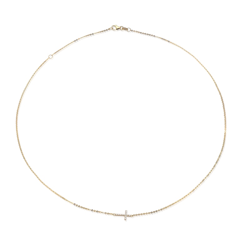 Main Image 2 of 9ct Yellow Gold Cubic Zirconia Cross Pendant Necklace 16+2"