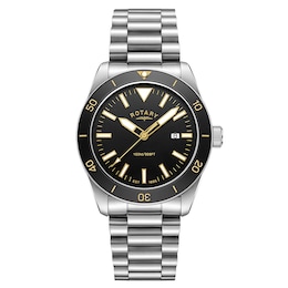 Rotary Men's Apex 10 Black Bezel & Dial Stainless Steel Bracelet Watch