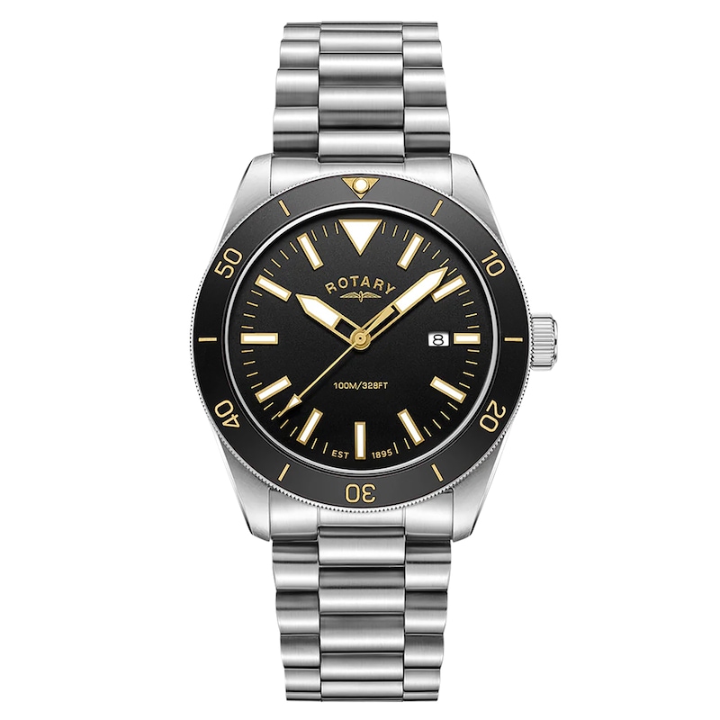 Main Image 1 of Rotary Men's Apex 10 Black Bezel & Dial Stainless Steel Bracelet Watch