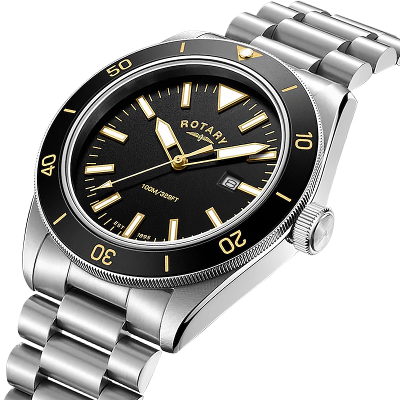 Main Image 2 of Rotary Men's Apex 10 Black Bezel & Dial Stainless Steel Bracelet Watch