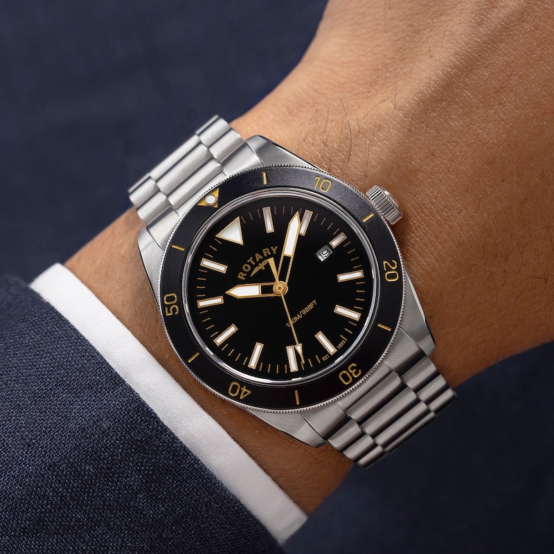 Main Image 3 of Rotary Men's Apex 10 Black Bezel & Dial Stainless Steel Bracelet Watch