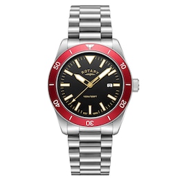 Rotary Men's Apex 10 Red Bezel & Black Dial Stainless Steel Bracelet Watch