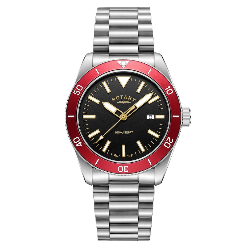 Main Image 1 of Rotary Men's Apex 10 Red Bezel & Black Dial Stainless Steel Bracelet Watch
