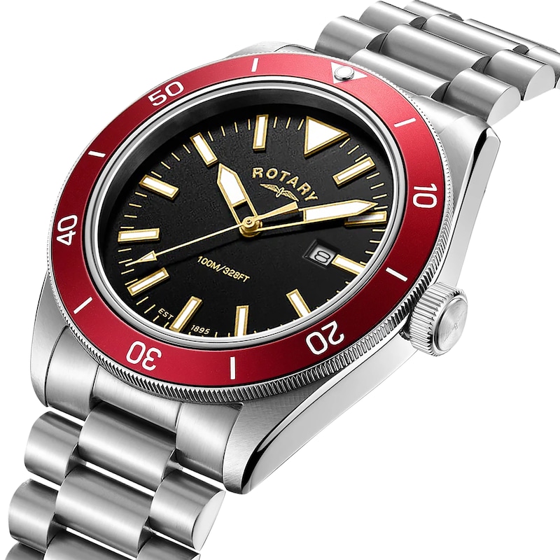 Main Image 2 of Rotary Men's Apex 10 Red Bezel & Black Dial Stainless Steel Bracelet Watch