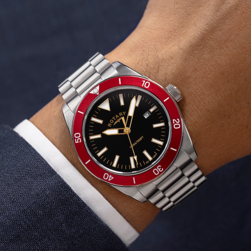 Main Image 3 of Rotary Men's Apex 10 Red Bezel & Black Dial Stainless Steel Bracelet Watch