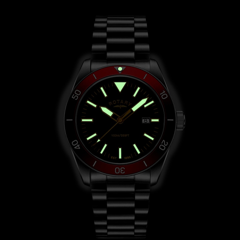 Main Image 5 of Rotary Men's Apex 10 Red Bezel & Black Dial Stainless Steel Bracelet Watch