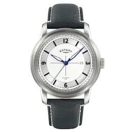Rotary Men's Heritage Field Silver Tone Dial & Black Leather Strap Watch
