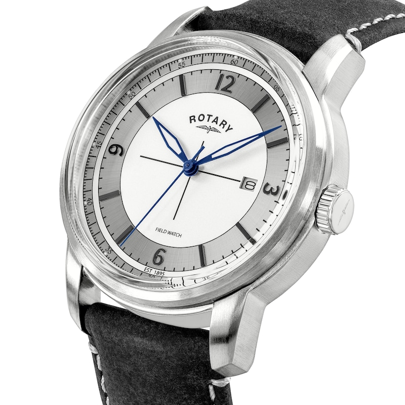 Main Image 2 of Rotary Men's Heritage Field Silver Tone Dial & Black Leather Strap Watch