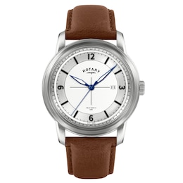 Rotary Men's Heritage Field Silver Tone Dial & Brown Leather Strap Watch