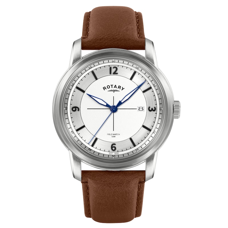 Main Image 1 of Rotary Men's Heritage Field Silver Tone Dial & Brown Leather Strap Watch