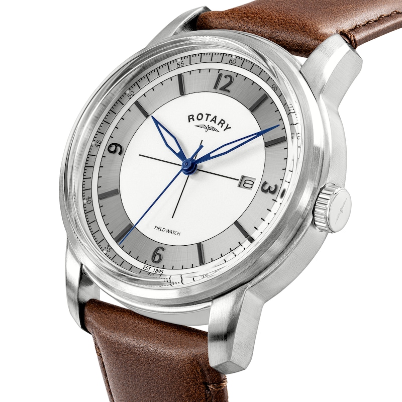 Main Image 2 of Rotary Men's Heritage Field Silver Tone Dial & Brown Leather Strap Watch