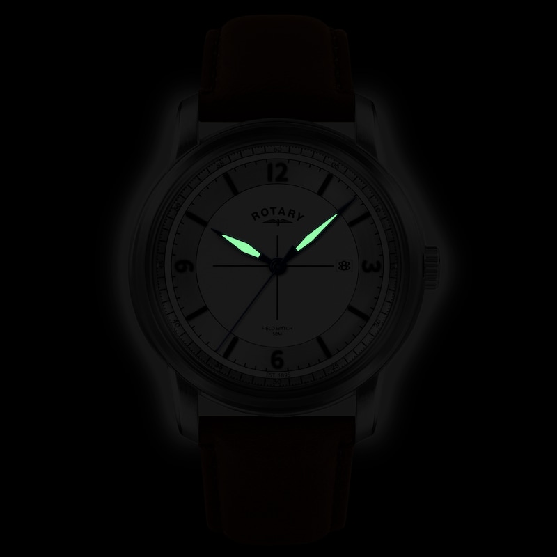 Main Image 5 of Rotary Men's Heritage Field Silver Tone Dial & Brown Leather Strap Watch