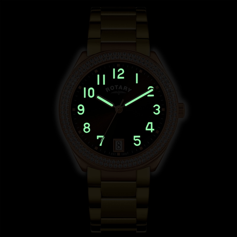 Main Image 5 of Rotary Women's Brilliance Stone Set Brown Dial & Rose Tone Stainless Steel Bracelet Watch