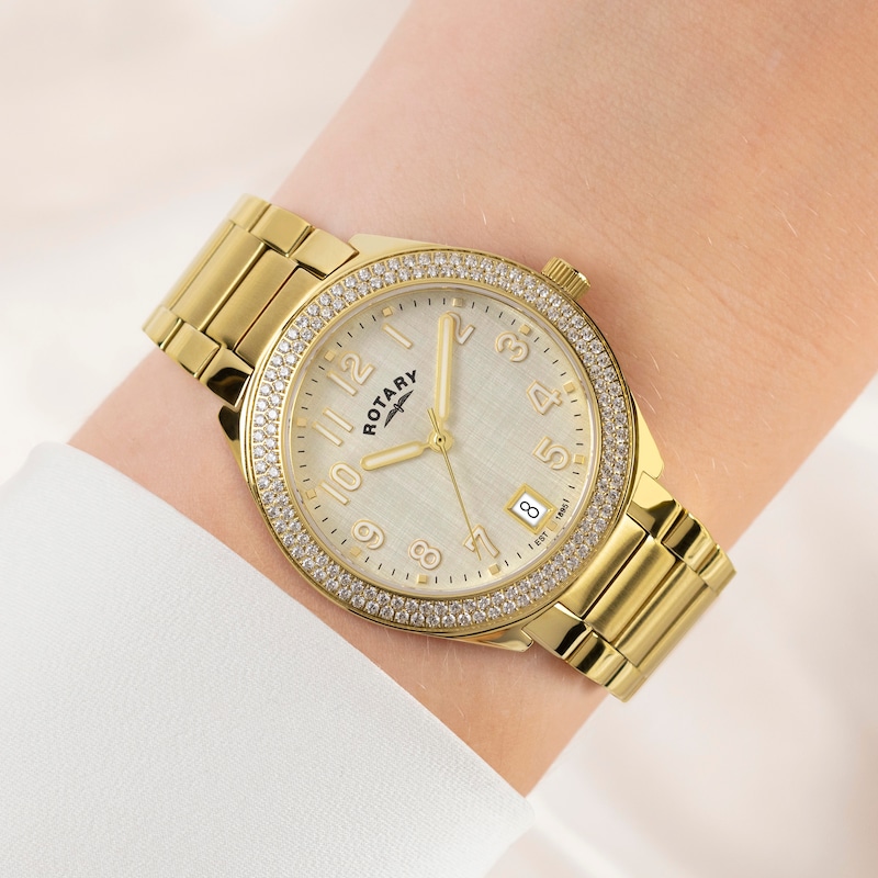Main Image 3 of Rotary Women's Brilliance Stone Set Gold Tone Dial & Stainless Steel Bracelet Watch
