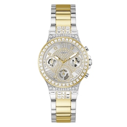 Guess Women's Crystal Silver Glitz Dial Two Tone Bracelet Watch