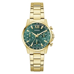 Guess Women's Green Dial Gold Tone Bracelet Watch