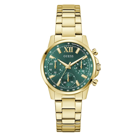 Guess Women's Green Dial Gold Tone Bracelet Watch