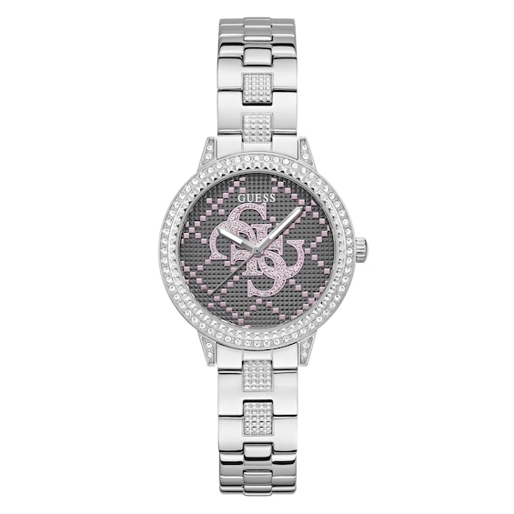 Guess Women's Crystal Logo Dial Silver Tone Bracelet Watch