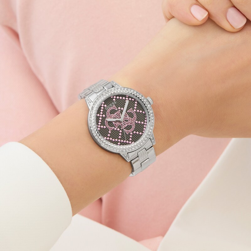 Main Image 3 of Guess Women's Crystal Logo Dial Silver Tone Bracelet Watch