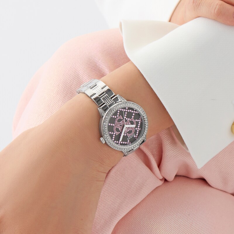 Main Image 4 of Guess Women's Crystal Logo Dial Silver Tone Bracelet Watch