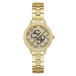 Guess Women's Crystal Logo Champagne Glitz Dial Gold Tone Bracelet Watch