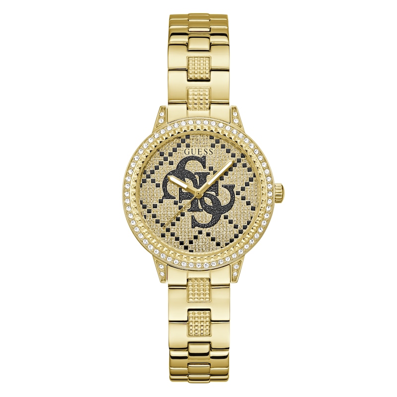 Main Image 1 of Guess Women's Crystal Logo Champagne Glitz Dial Gold Tone Bracelet Watch