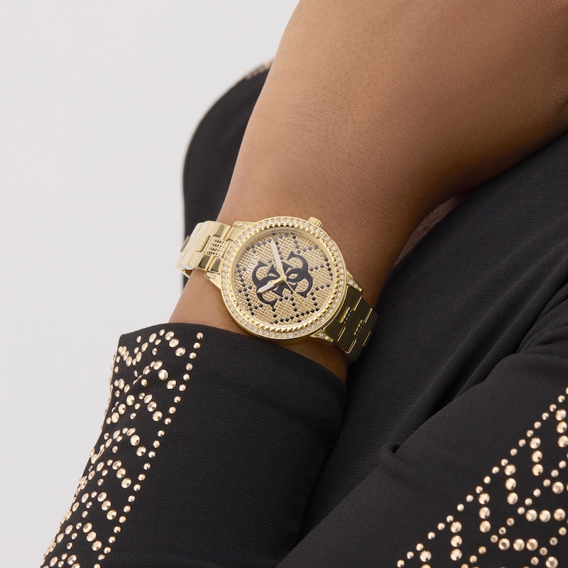 Main Image 2 of Guess Women's Crystal Logo Champagne Glitz Dial Gold Tone Bracelet Watch