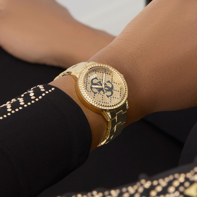 Main Image 3 of Guess Women's Crystal Logo Champagne Glitz Dial Gold Tone Bracelet Watch